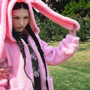 Pink Fuzzy Bunny Ear Hoodie